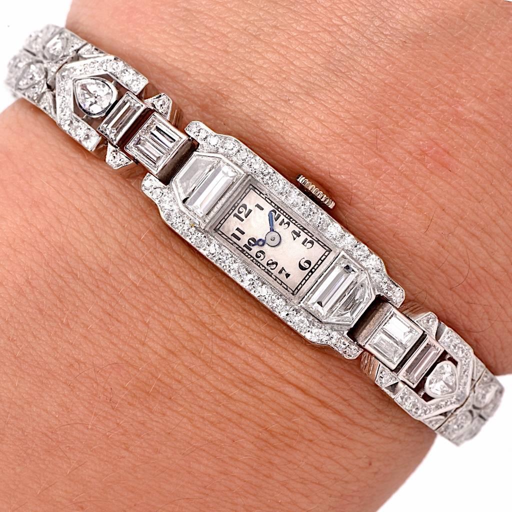 Mathey Tissot Ladies Diamond Platinum Bracelet Wristwatch 2