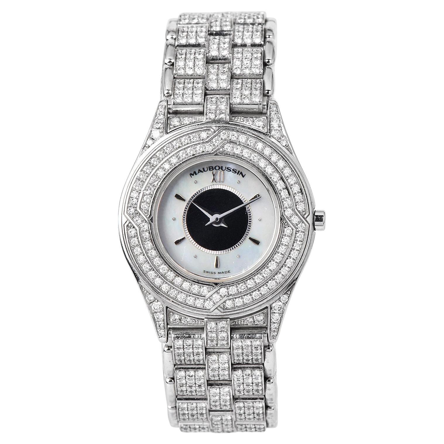 Mauboussin Diamond Mother of Pearl 18K White Gold Wristwatch