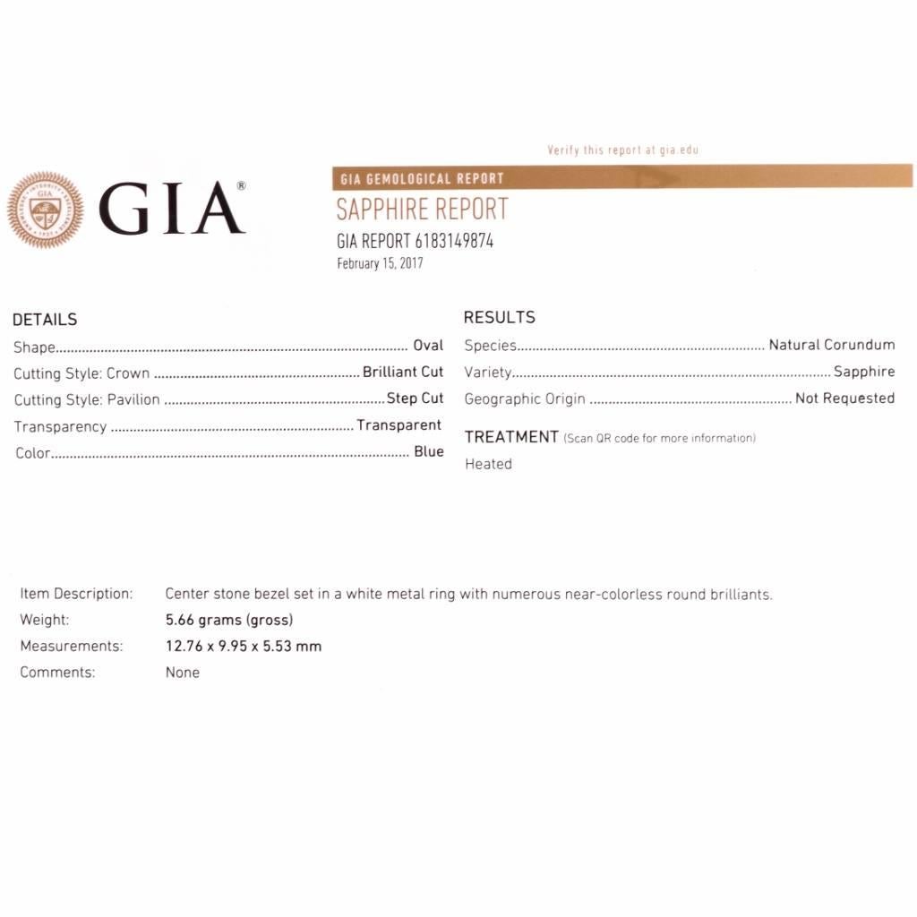 1950s GIA Certified 8.29 Carat Blue Sapphire Diamond Platinum Ring 3