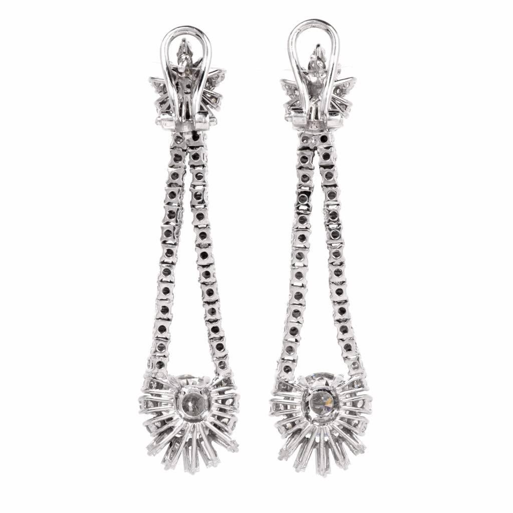 Long 6.65 Carat Diamond Chandelier Platinum Drop Earrings 1