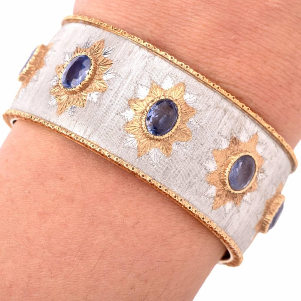 M. Buccellati Sapphire Gold Cuff Bracelet, circa 1960s In Excellent Condition In Miami, FL
