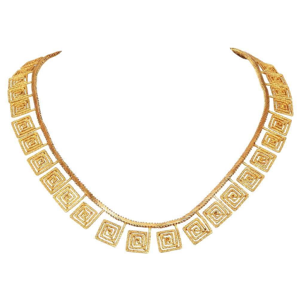Ilias Lalaounis Vintage Greek Key Motif Collar 18K Gold Necklace