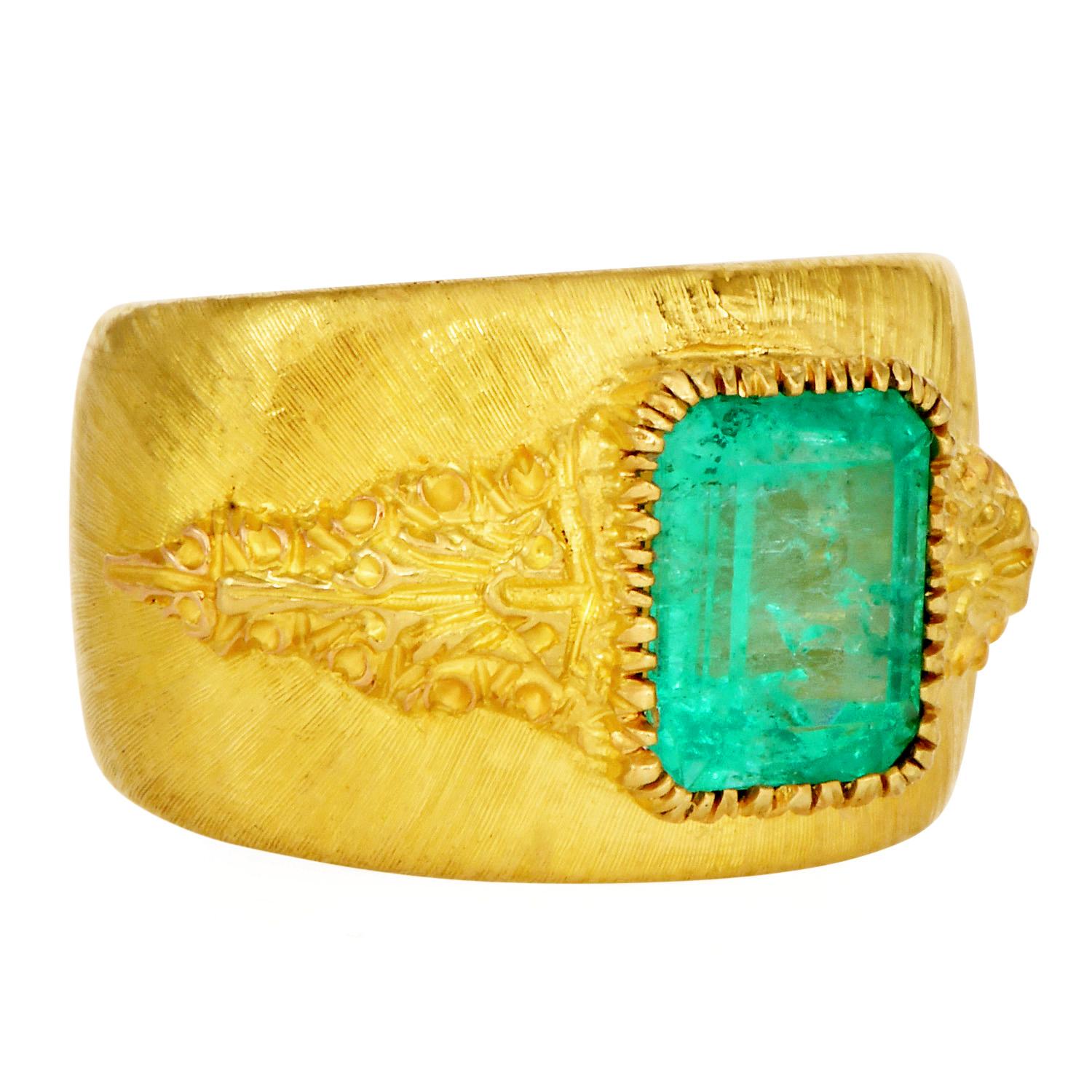 M. Anello con smeraldo colombiano in oro 18 carati Vintage di Buccellati GIA in vendita 3