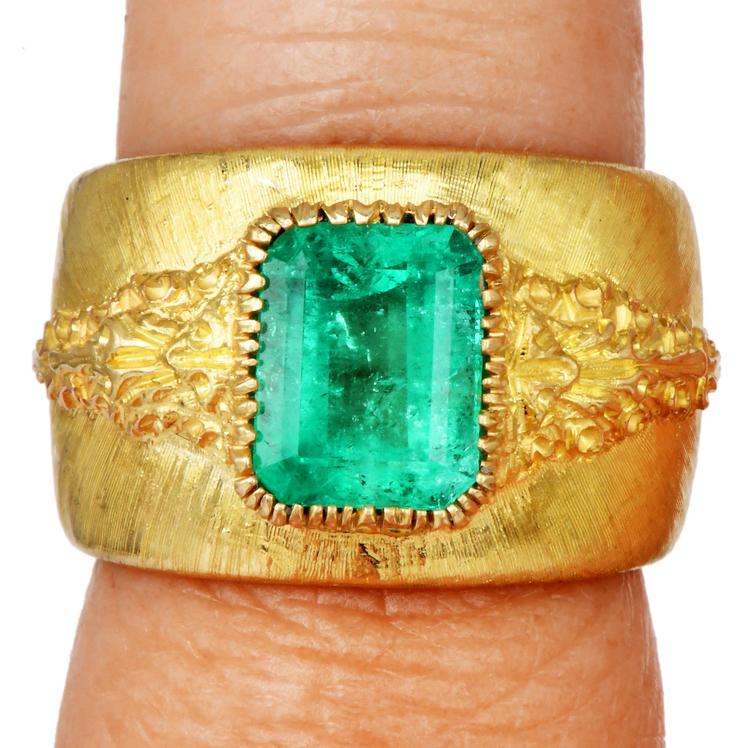 M. Anello con smeraldo colombiano in oro 18 carati Vintage di Buccellati GIA in vendita 4