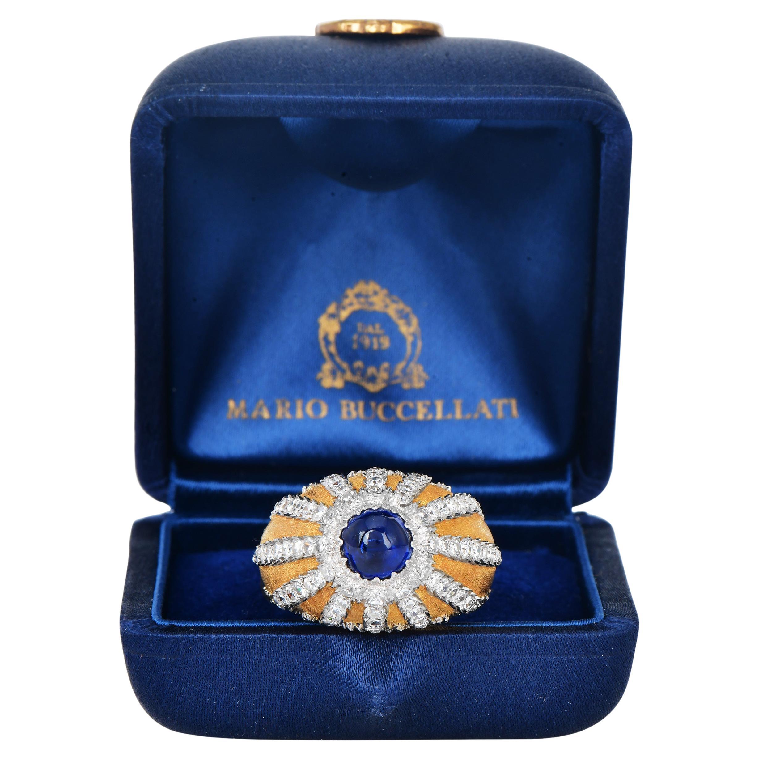 Anillo vintage Buccellati Cabujón Zafiro Diamante Cúpula, Oro 18K en venta