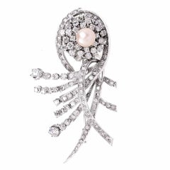 7.80 Carat Diamond Pearl Platinum Floral Bouquet Pin Brooch