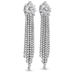Modern 18K White Gold 19.30ct Diamond Tassel Chandelier Earrings