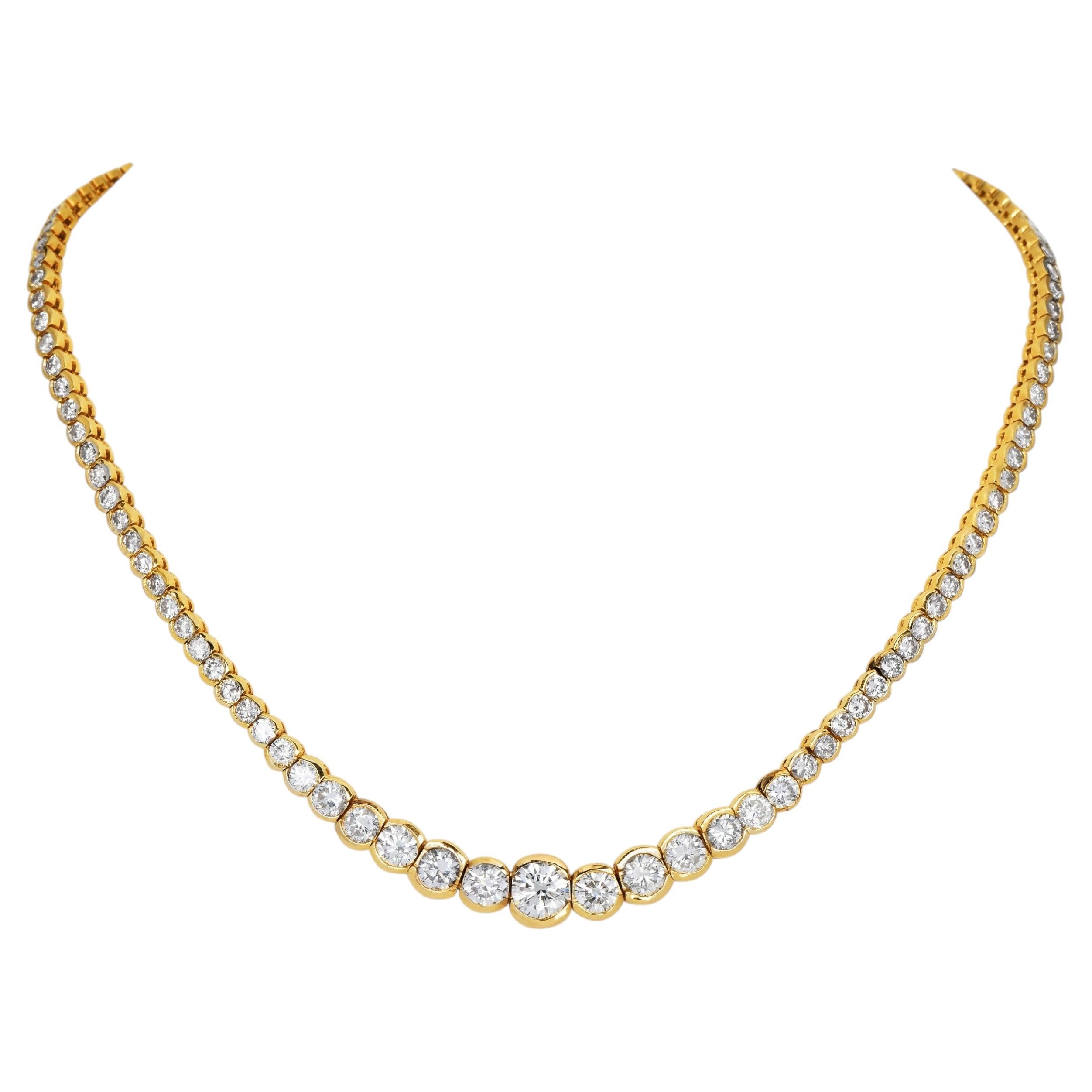 1980s 18K Yellow Gold 17.00ct Diamond Riviera Tennis Necklace