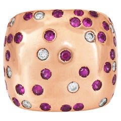 Cantamessa 18K Rose Gold Pink Sapphire Diamond Domed Cocktail Ring