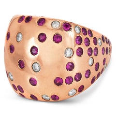 Cantamessa 18K Rose Gold Pink Sapphire Diamond Domed Cocktail Ring