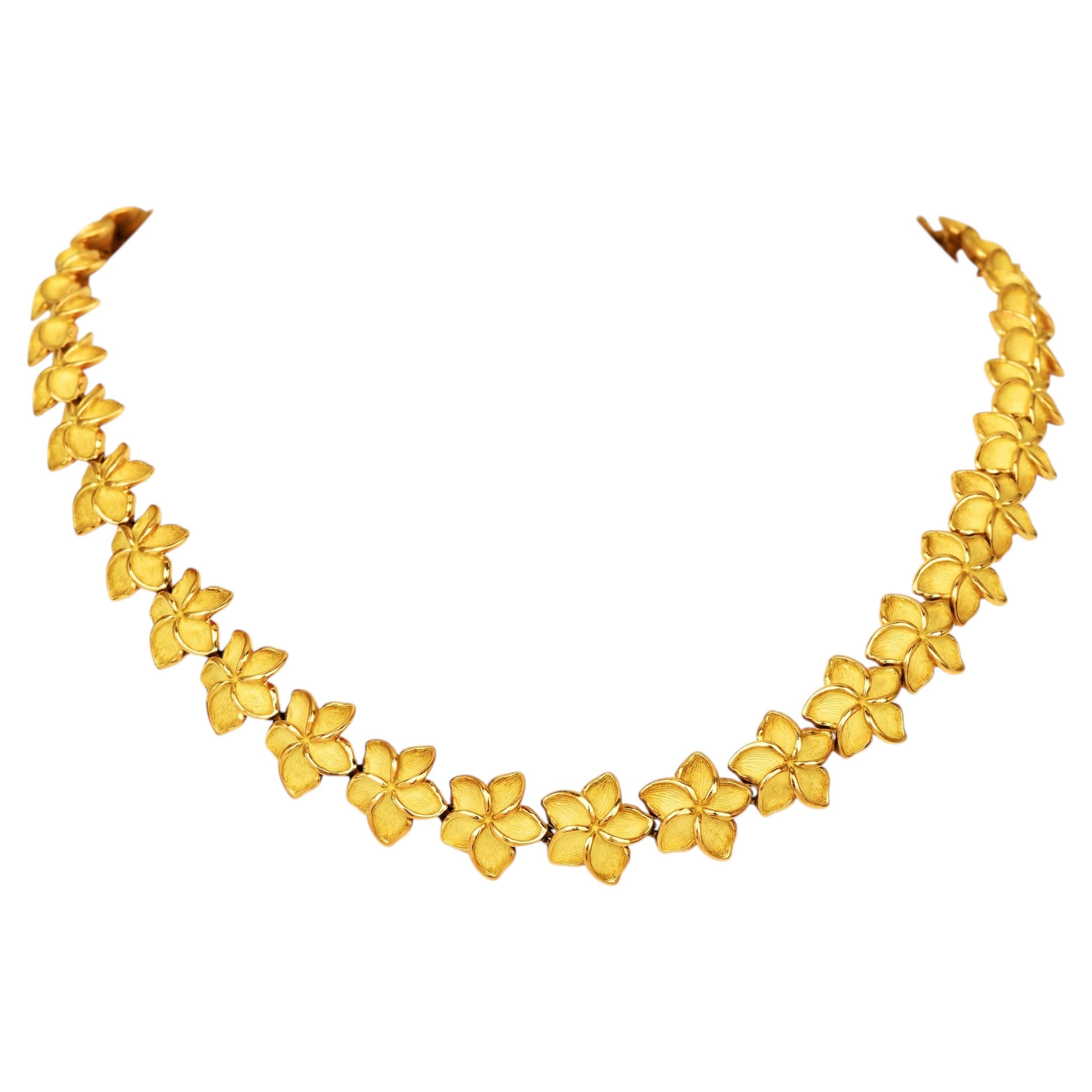 Tiffany & Co. Vintage Plumeria 18K Yellow Gold Flower Choker Necklace
