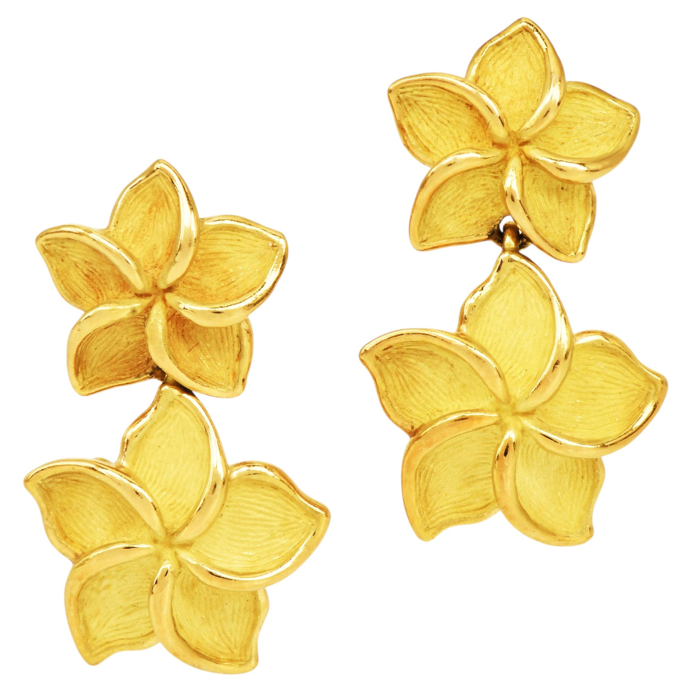 Tiffany & Co. Vintage Plumeria 18K Yellow Gold Flower Drop Earrings