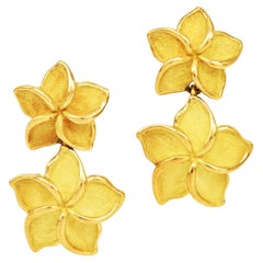 Tiffany & Co. Vintage Plumeria 18K Yellow Gold Flower Drop Earrings