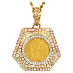 Antique 1804 American Five dollars Coin 5.75cts Diamond 18K Pendant