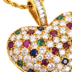 18K Gold 12.25cts Diamond Ruby Sapphire Emerald Heart Pendant