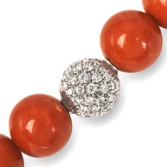Vintage Coral Diamond Graduated 14K Gold Beaded Necklace