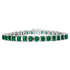 12.75 Carat Emerald Baguette Diamond 18K White Gold Estate Bracelet