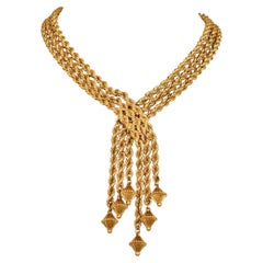 Vintage Tiffany & Co. 1950s 14K Yellow Gold Rope Tassel Lariat Necklace