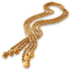 Vintage Tiffany & Co. 1950s 14K Yellow Gold Rope Tassel Lariat Necklace