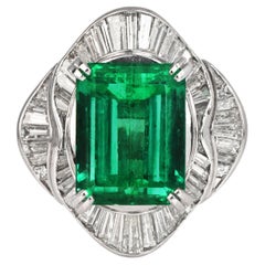 9.59 Carat Colombian Emerald Diamond Platinum Ballerina Cocktail Ring – GRS Cert