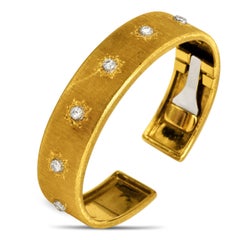 Vintage Buccellati 18K Gold Rigato Diamond Cuff Bracelet