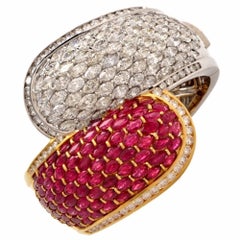 1980s Large Diamond Ruby Crossover Bangle Cuff Bracelet