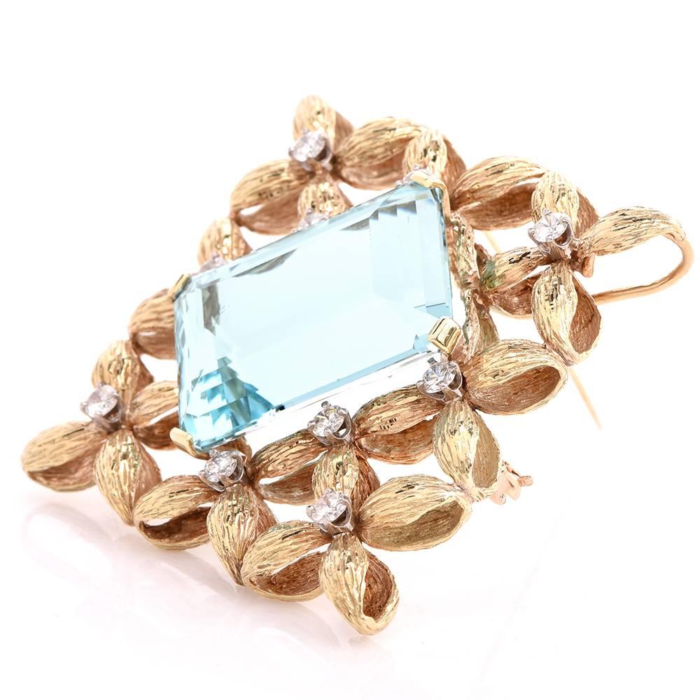 1960s 59.60 Carat Aquamarine Diamond Gold Brooch Pin and Pendant 2