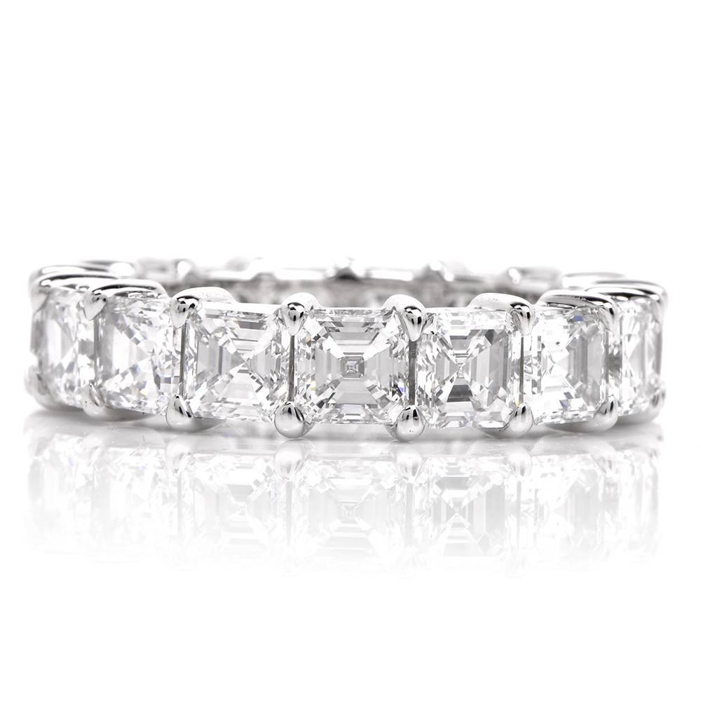 21st Century Platinum Square-Cut Diamond Eternity Band Ring In Excellent Condition In Miami, FL