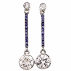 Antique Art Deco Diamond Blue Sapphire Pendant Earrings