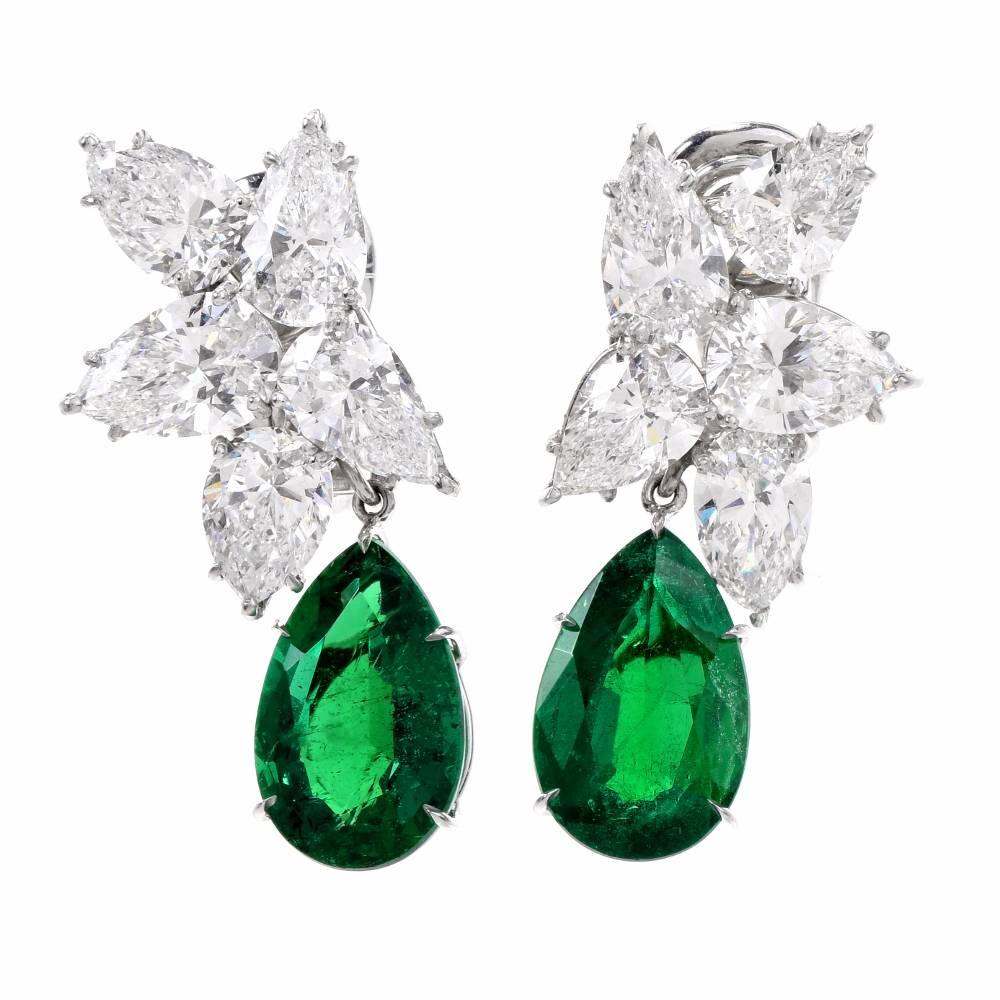 Modern Extraordinary GIA Diamond Emerald Platinum Clip-On Earrings For Sale