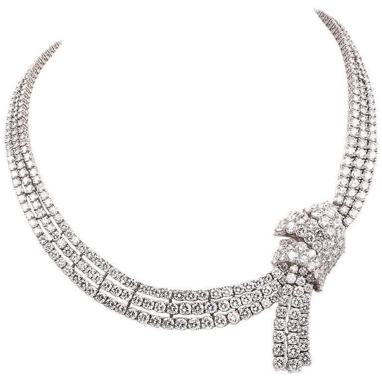 Stunning Diamond Platinum Riviere Ribbon Necklace