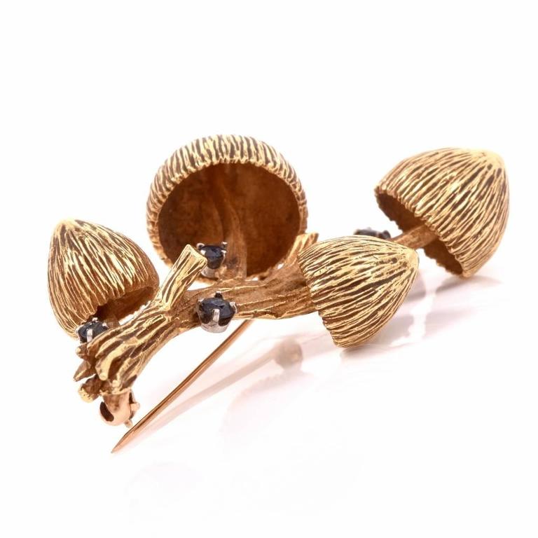 E. Pearl Sapphire Gold Mushroom Brooch Pin For Sale at 1stDibs e