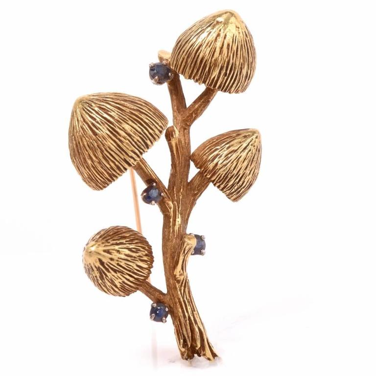 E. Pearl Sapphire Gold Mushroom Brooch Pin For Sale at 1stDibs e