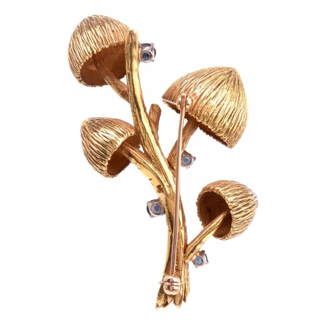 Women's E. Pearl Sapphire Gold Mushroom Brooch Pin