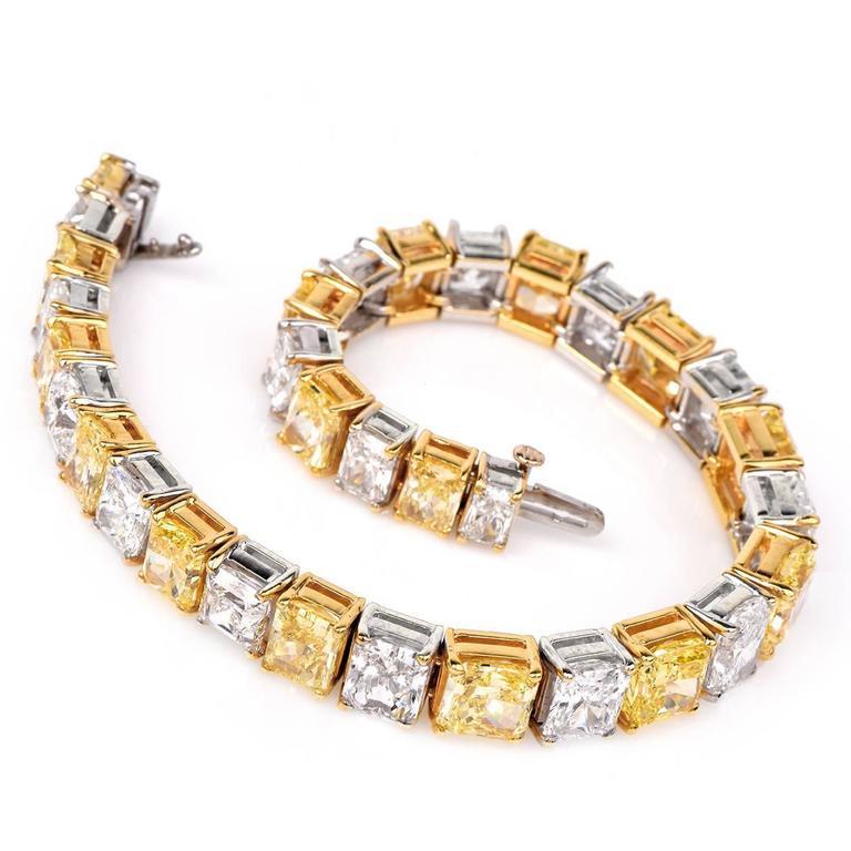 GIA 38.70 Carats Natural Vivid Yellow & White Diamond Platinum Gold Bracelet In New Condition For Sale In Miami, FL