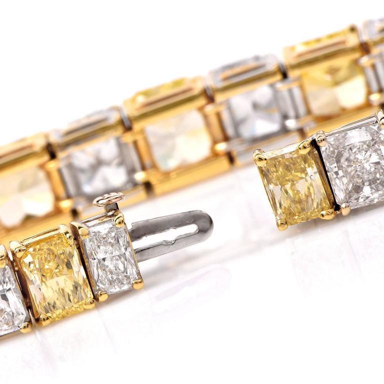 Women's or Men's GIA 38.70 Carats Natural Vivid Yellow & White Diamond Platinum Gold Bracelet For Sale