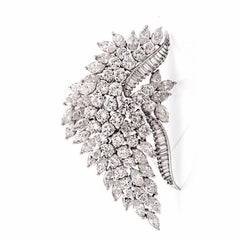 Elwood Van Clief Diamond Platinum Leaf Brooch Pin