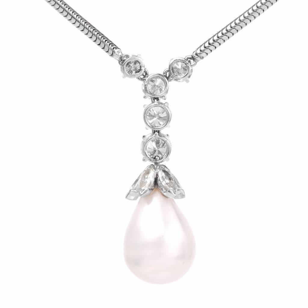 Baroque Pearl Diamond Gold Pendant Necklace 2