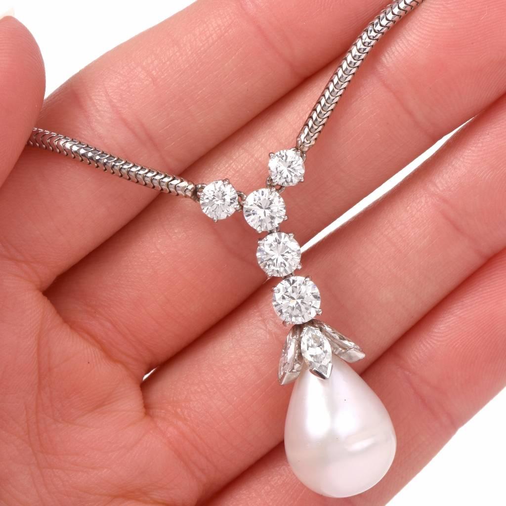 Baroque Pearl Diamond Gold Pendant Necklace 4