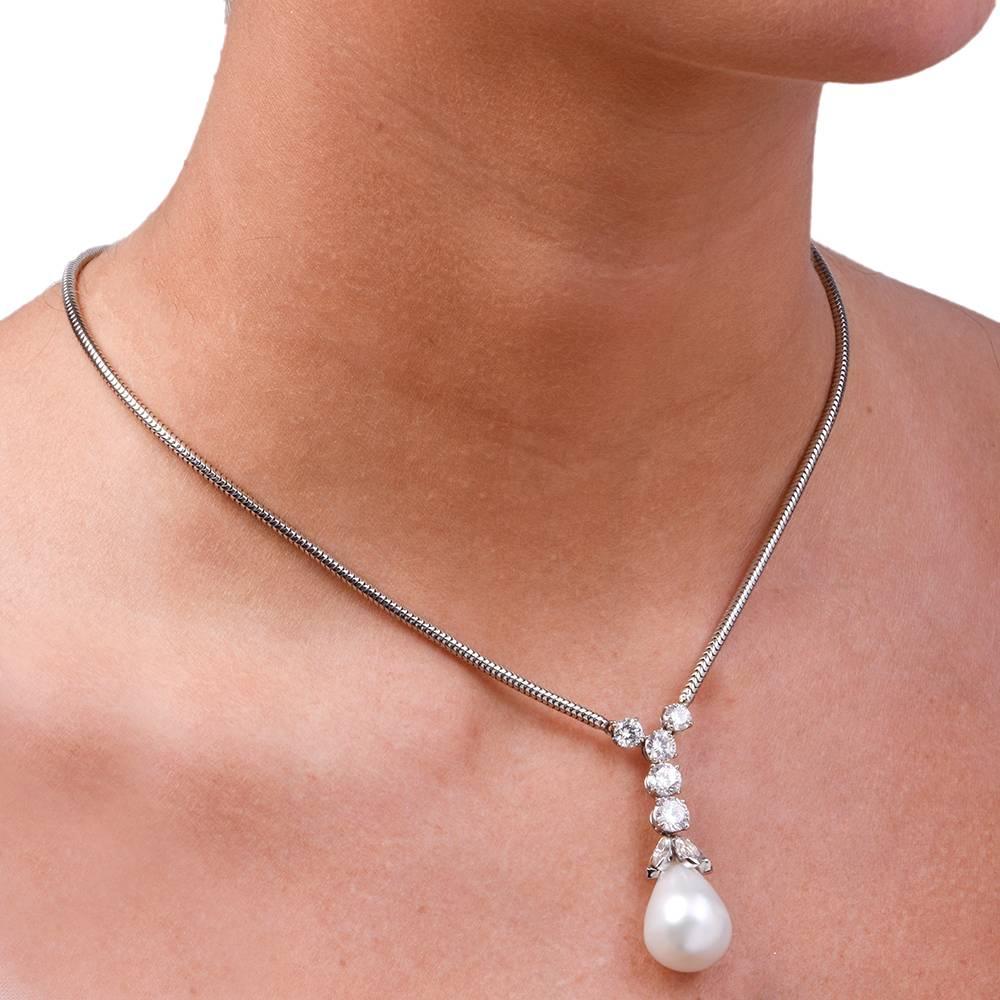 Women's Baroque Pearl Diamond Gold Pendant Necklace