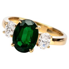 3.12 Carat GIA Certified Tsavorite Diamond 3-Stone Ring