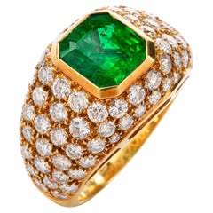 Vintage Tiffany & Co. Diamond GIA Emerald 18 Karat Cocktail Ring