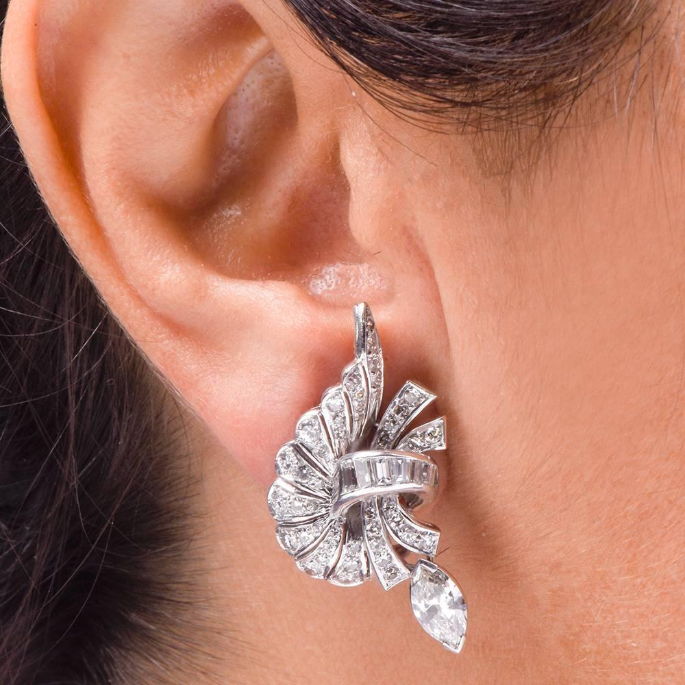 Women's Diamond Platinum Cluster Drop Earrings