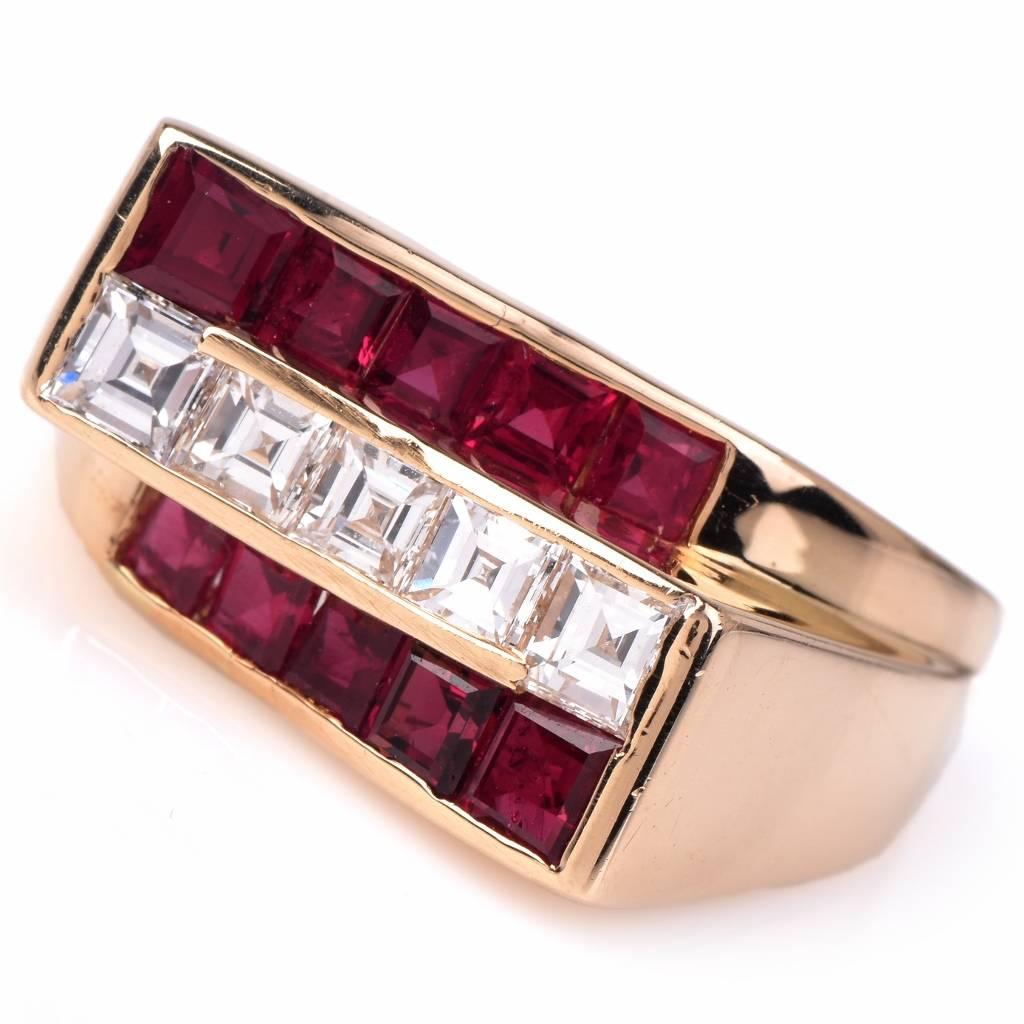 Women's or Men's Oscar Heyman Diamond Ruby  Gold Ring