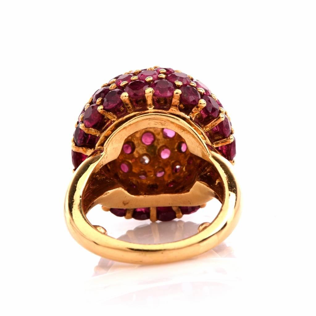Ruby Diamond Gold Bombé Ring  In Excellent Condition In Miami, FL