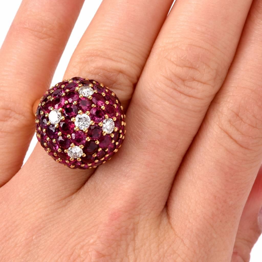 Women's Ruby Diamond Gold Bombé Ring 