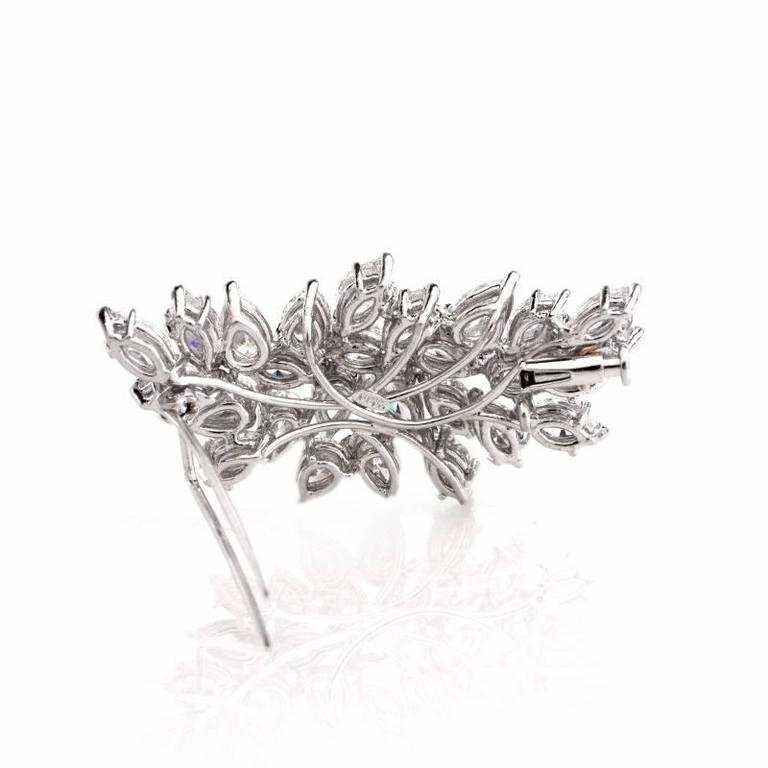1960s Diamond Cluster Platinum Brooch Pin For Sale at 1stdibs