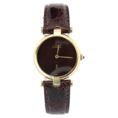 Genuine Cartier Watch. Must de Cartier Vendome Round Argent Vermeil Brown ladies