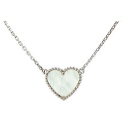 Van Cleef Arpels Lucky Alhambra Necklace. Genuine VCA 18k WG Shell Heart Pendant
