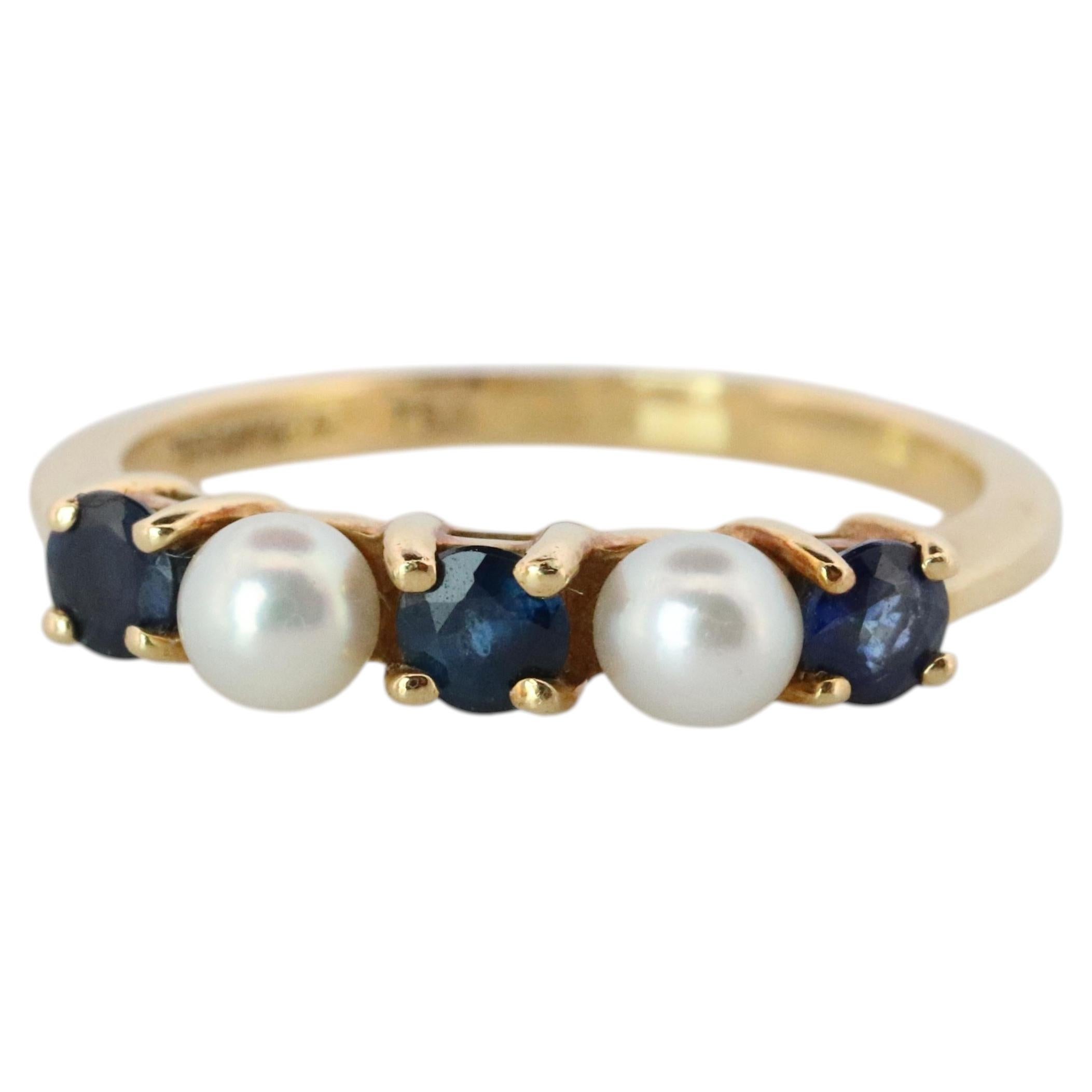 Tiffany & Co. de 18 quilates Anillo de zafiro y perlas. Alianza «Eternity» de Tiffany en oro de 18 quilates con zafiros